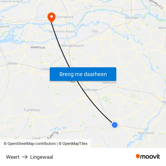 Weert to Lingewaal map