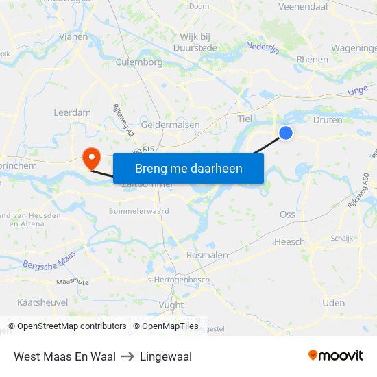 West Maas En Waal to Lingewaal map