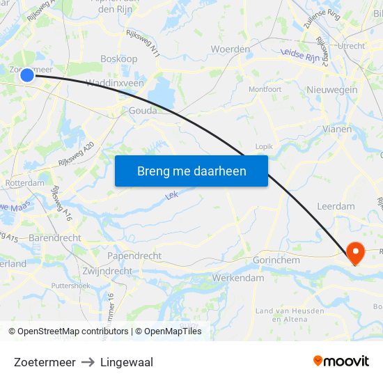 Zoetermeer to Lingewaal map