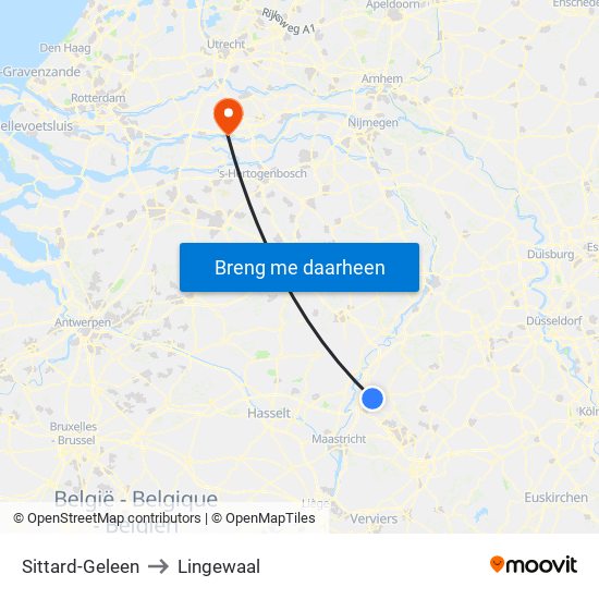 Sittard-Geleen to Lingewaal map