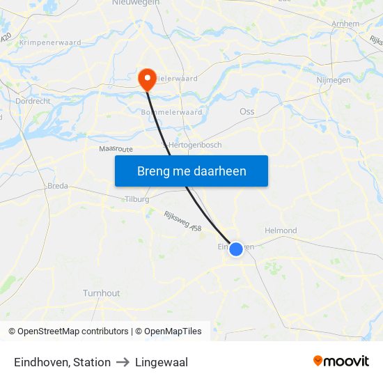 Eindhoven, Station to Lingewaal map