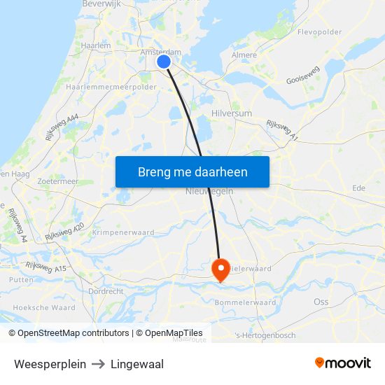 Weesperplein to Lingewaal map