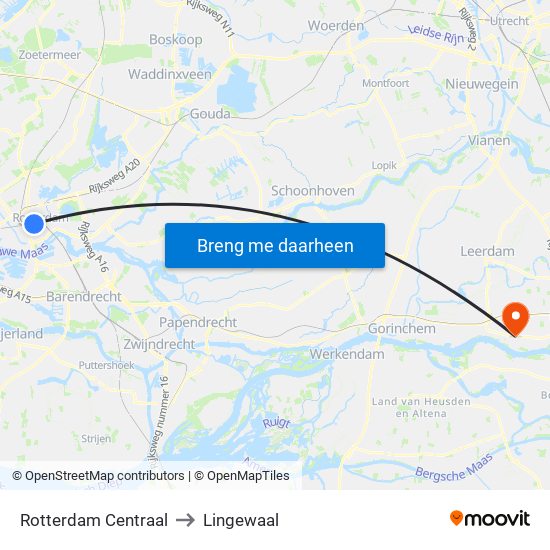 Rotterdam Centraal to Lingewaal map