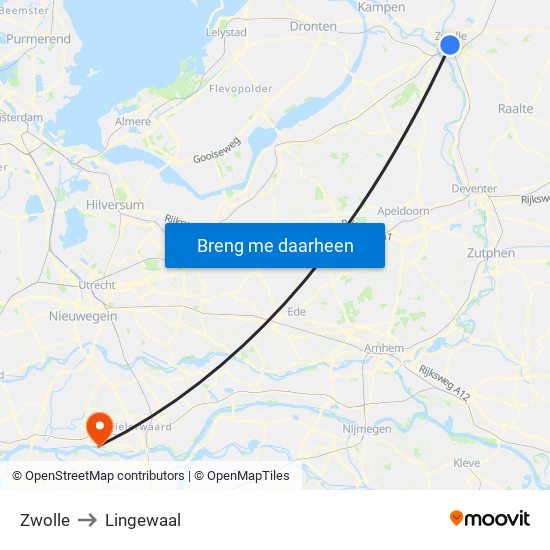 Zwolle to Lingewaal map