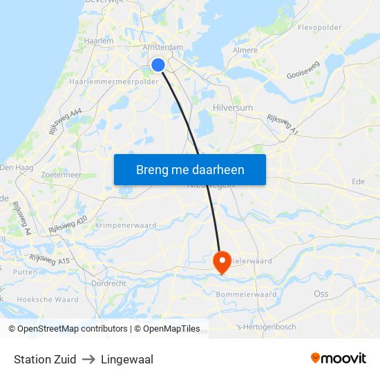 Station Zuid to Lingewaal map