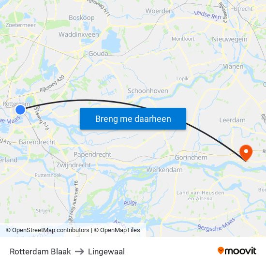 Rotterdam Blaak to Lingewaal map