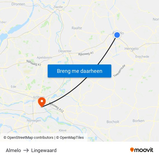 Almelo to Lingewaard map