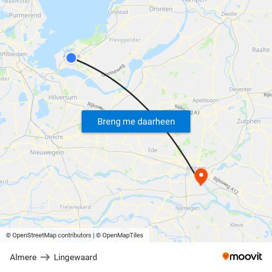 Almere to Lingewaard map