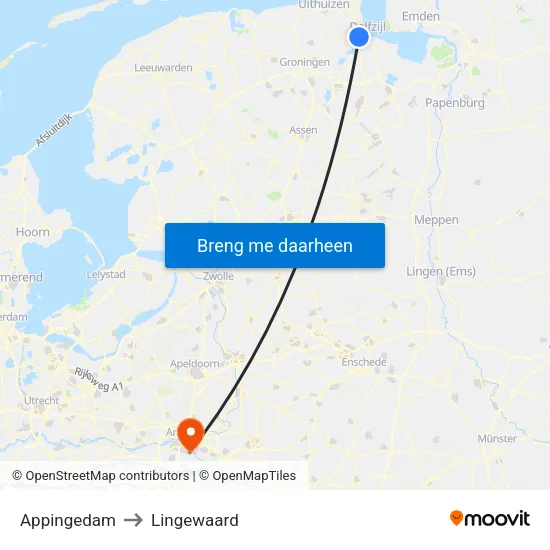 Appingedam to Lingewaard map