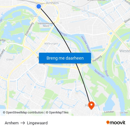 Arnhem to Lingewaard map