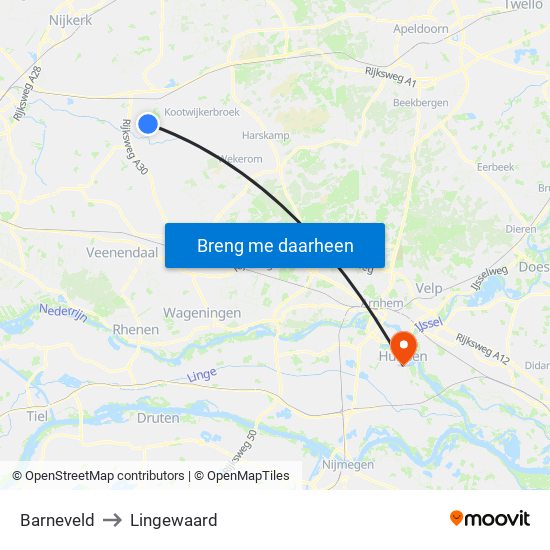 Barneveld to Lingewaard map
