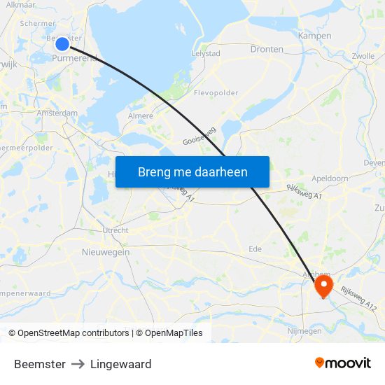 Beemster to Lingewaard map