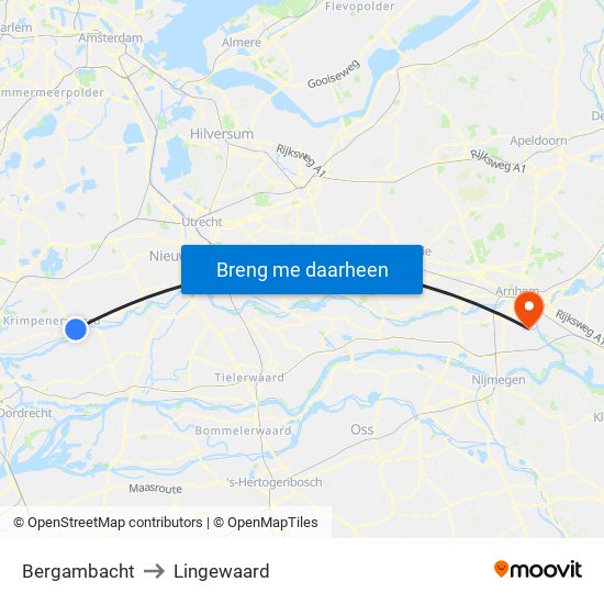 Bergambacht to Lingewaard map