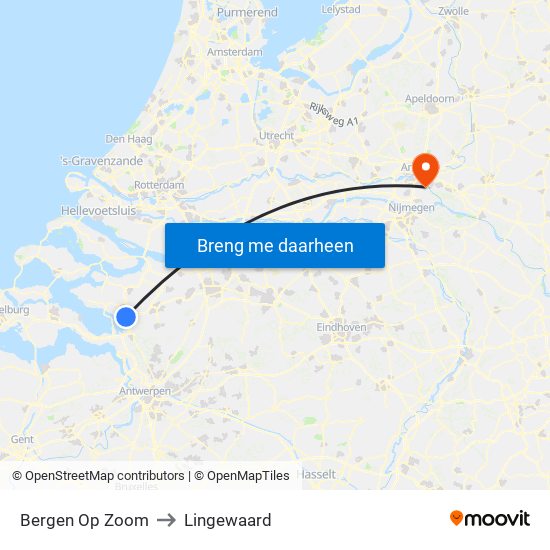 Bergen Op Zoom to Lingewaard map