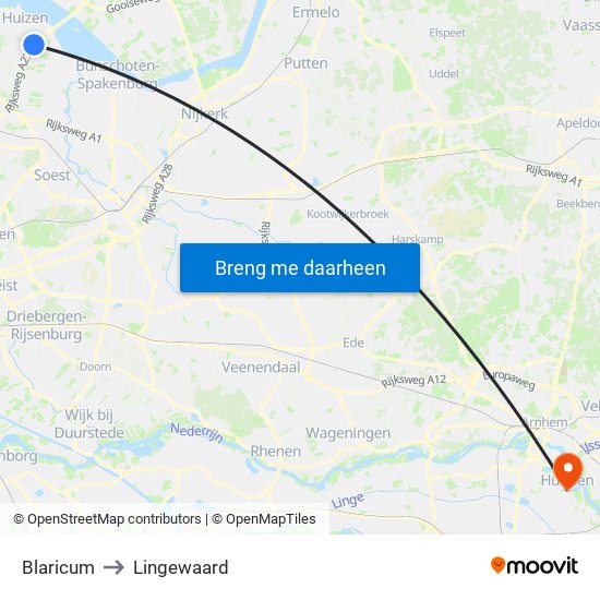 Blaricum to Lingewaard map