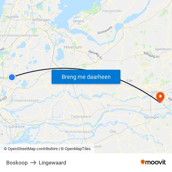 Boskoop to Lingewaard map