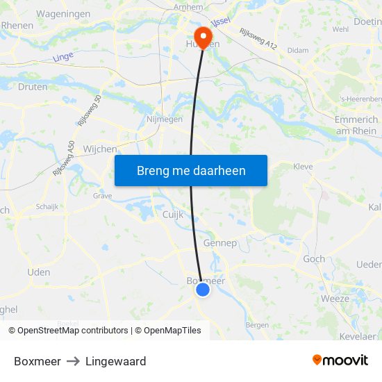 Boxmeer to Lingewaard map