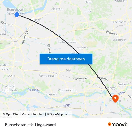 Bunschoten to Lingewaard map