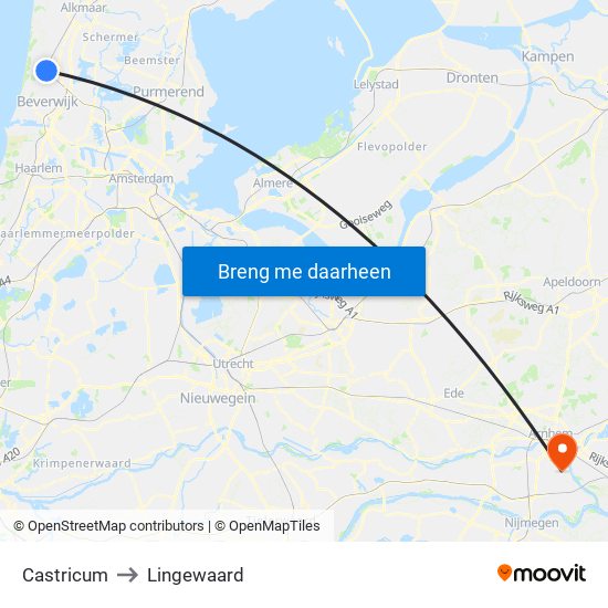 Castricum to Lingewaard map