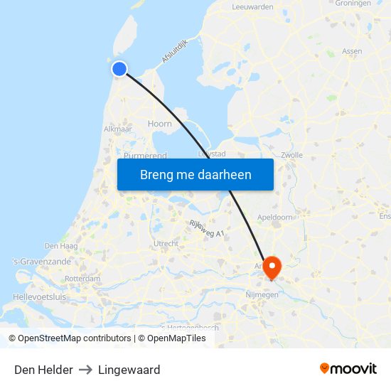 Den Helder to Lingewaard map