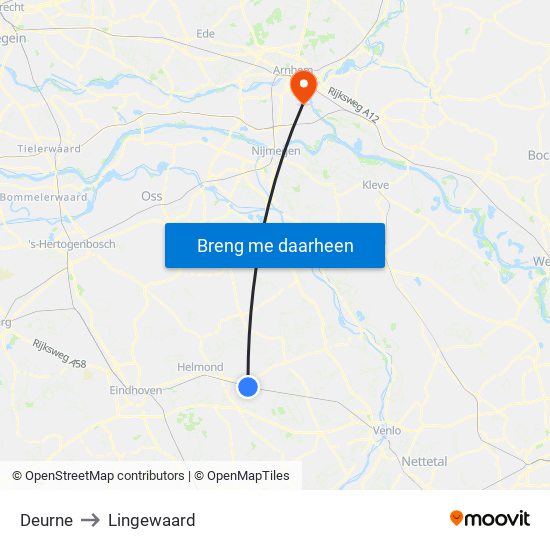 Deurne to Lingewaard map