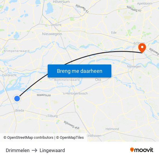 Drimmelen to Lingewaard map