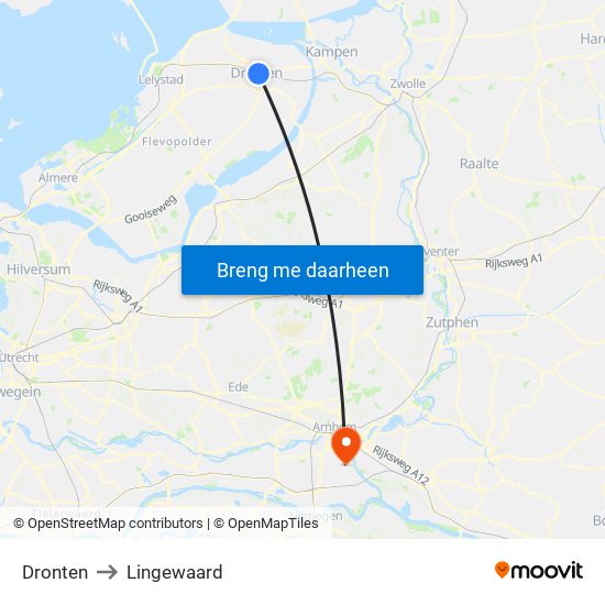 Dronten to Lingewaard map