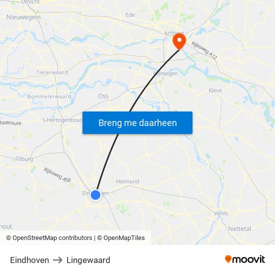 Eindhoven to Lingewaard map