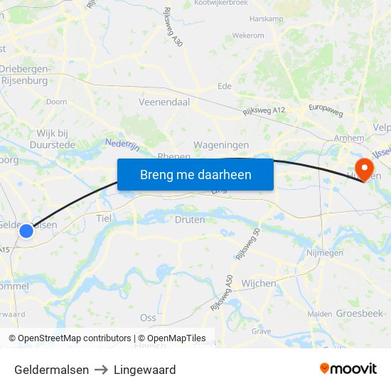 Geldermalsen to Lingewaard map