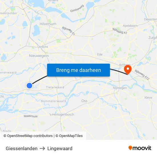 Giessenlanden to Lingewaard map