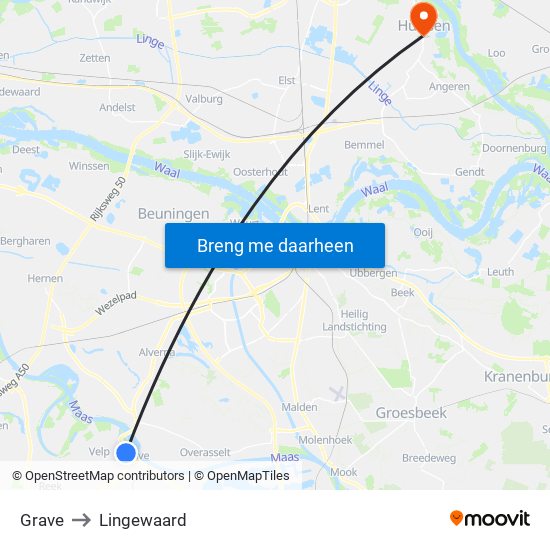 Grave to Lingewaard map