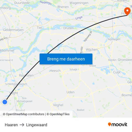 Haaren to Lingewaard map