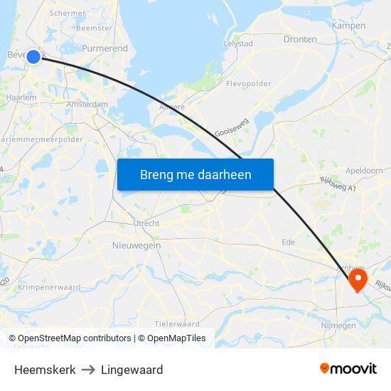 Heemskerk to Lingewaard map