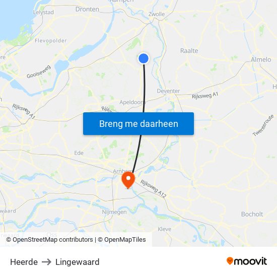 Heerde to Lingewaard map