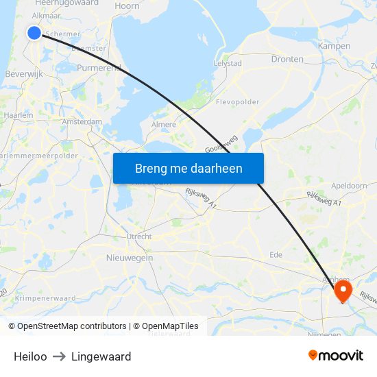 Heiloo to Lingewaard map