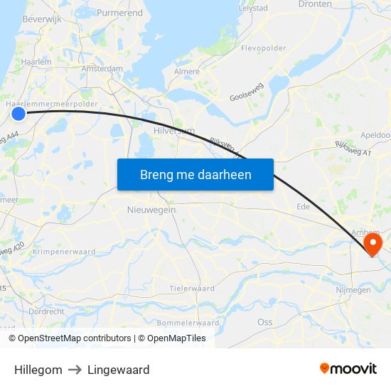 Hillegom to Lingewaard map