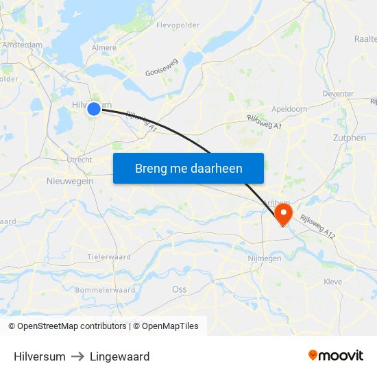 Hilversum to Lingewaard map