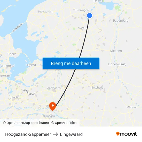 Hoogezand-Sappemeer to Lingewaard map