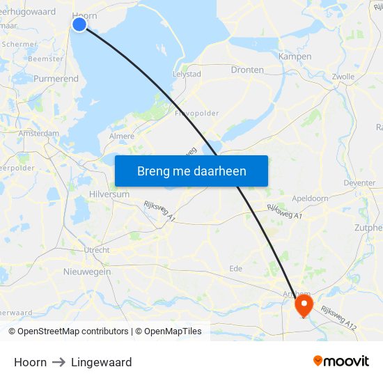 Hoorn to Lingewaard map