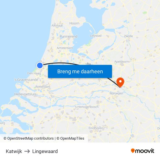 Katwijk to Lingewaard map