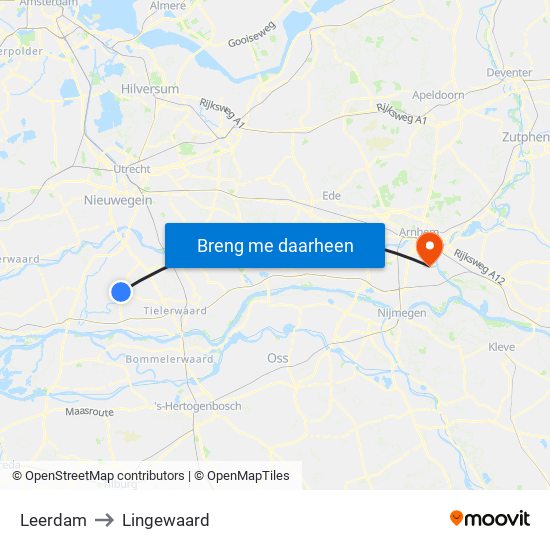 Leerdam to Lingewaard map