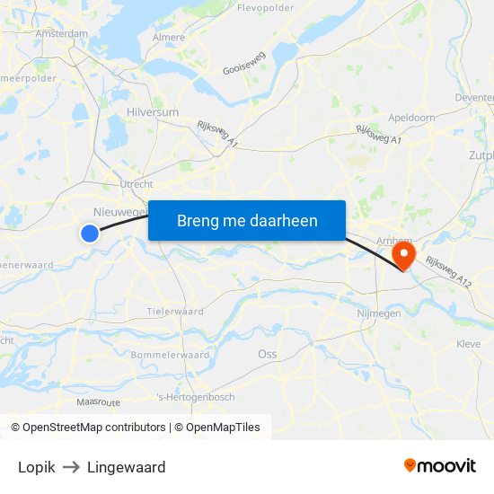 Lopik to Lingewaard map