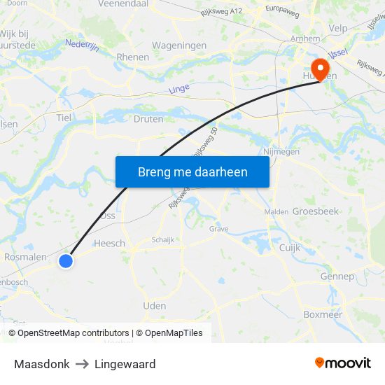 Maasdonk to Lingewaard map