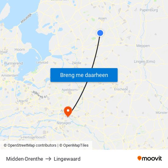Midden-Drenthe to Lingewaard map