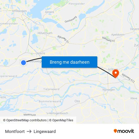 Montfoort to Lingewaard map