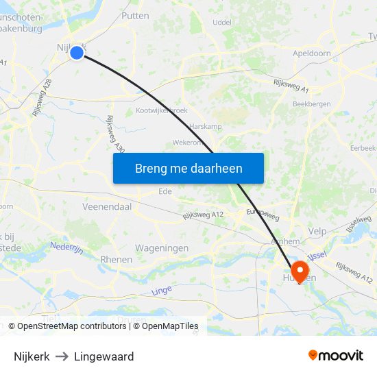 Nijkerk to Lingewaard map