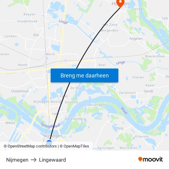 Nijmegen to Lingewaard map