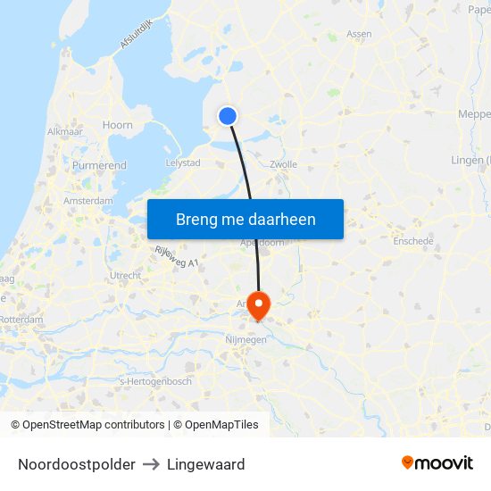 Noordoostpolder to Lingewaard map