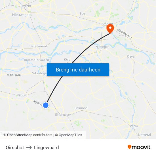 Oirschot to Lingewaard map