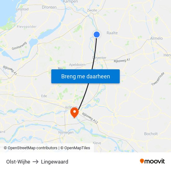 Olst-Wijhe to Lingewaard map
